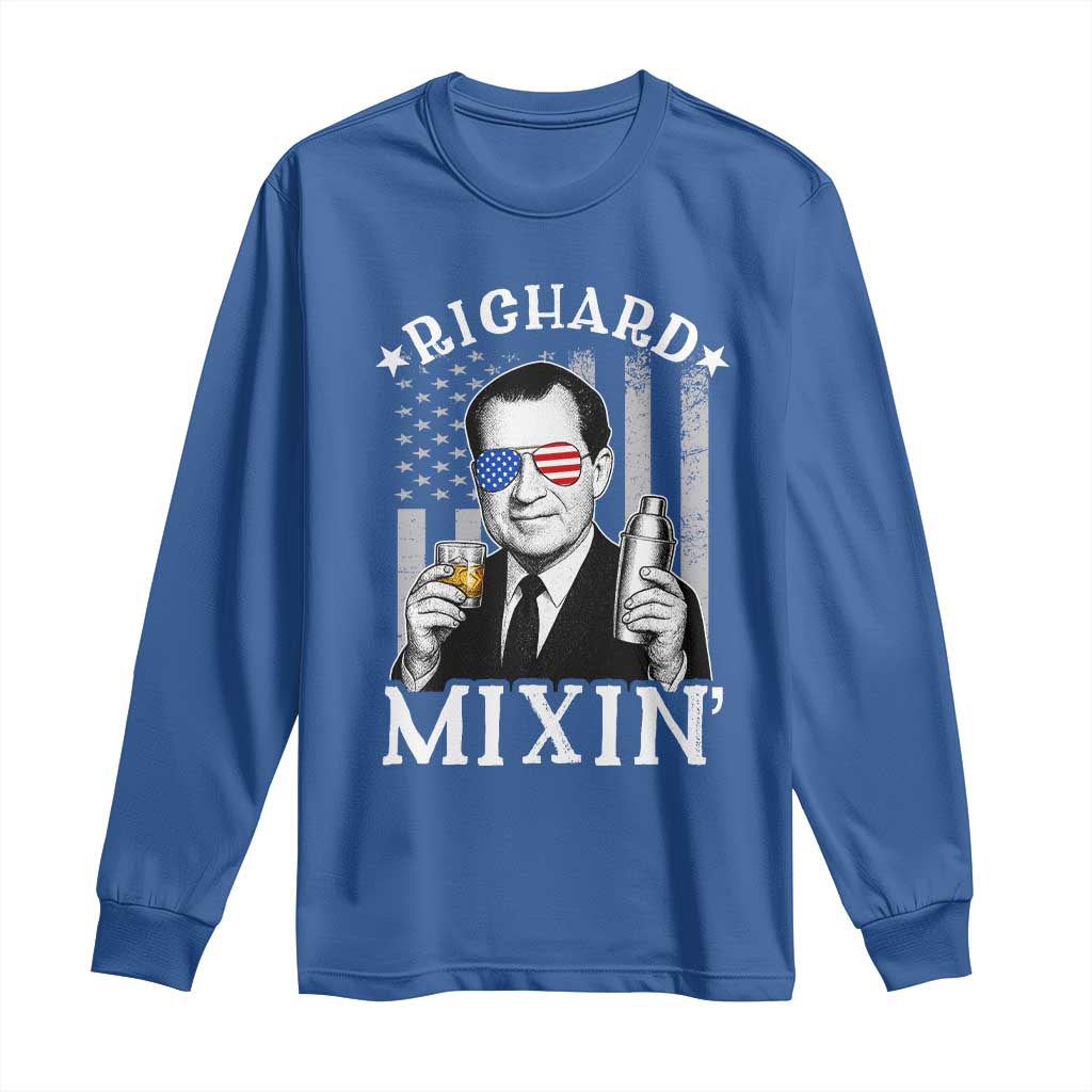 Funny 4th of July Long Sleeve Shirt Richard Mixin Patriotic Nixon Bartender American Flag - Wonder Print Shop