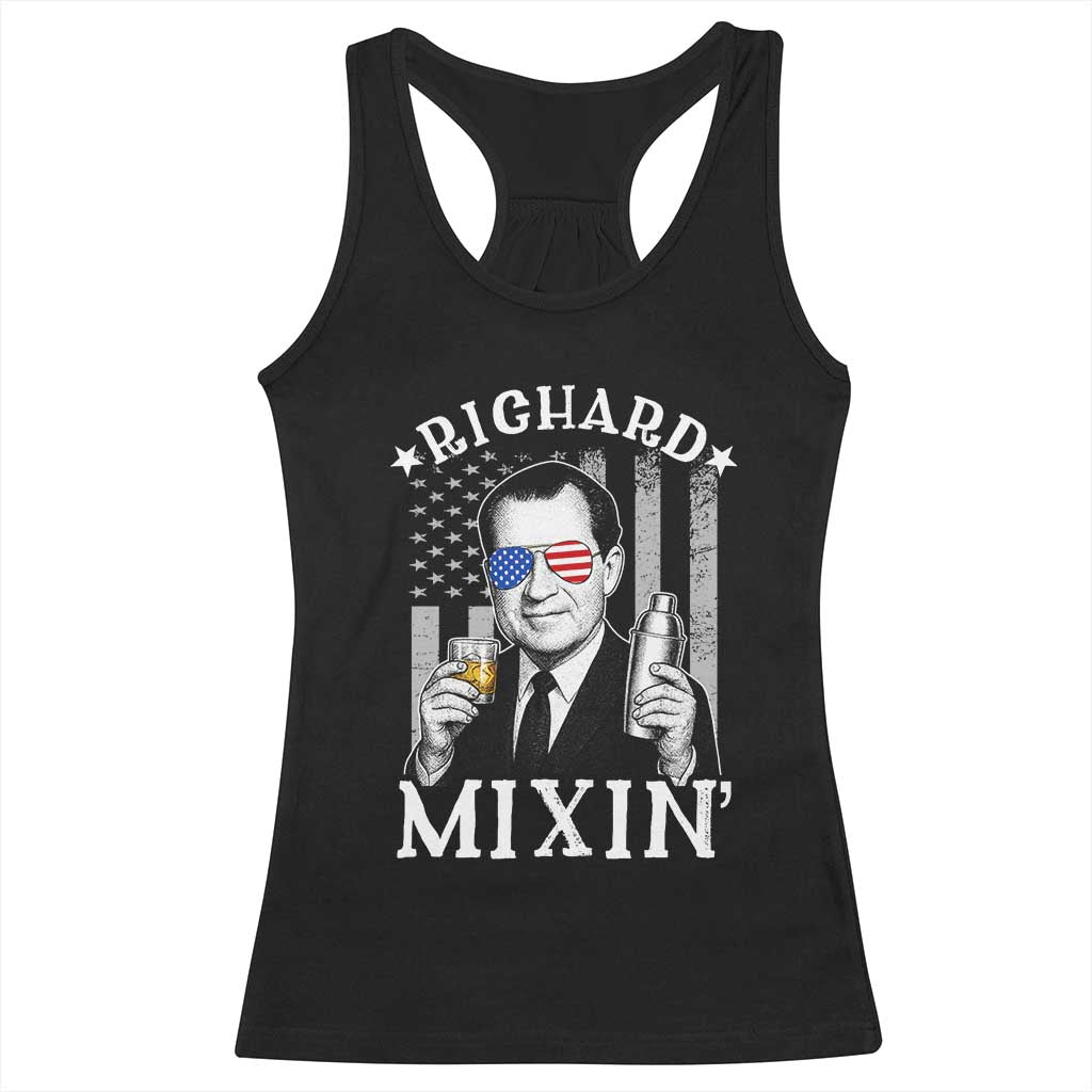Funny 4th of July Racerback Tank Top Richard Mixin Patriotic Nixon Bartender American Flag - Wonder Print Shop