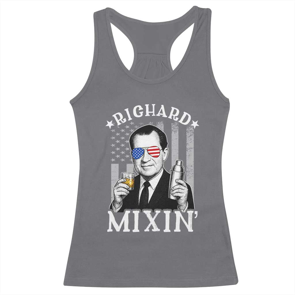Funny 4th of July Racerback Tank Top Richard Mixin Patriotic Nixon Bartender American Flag - Wonder Print Shop