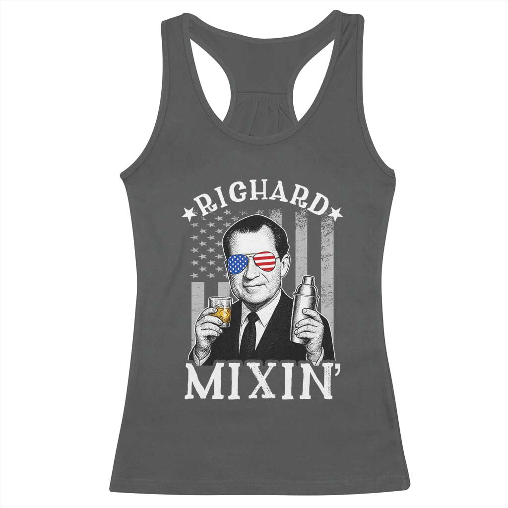 Funny 4th of July Racerback Tank Top Richard Mixin Patriotic Nixon Bartender American Flag - Wonder Print Shop