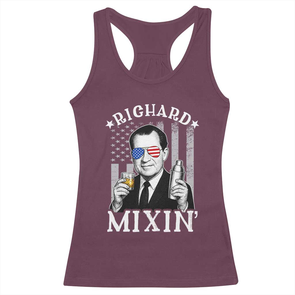 Funny 4th of July Racerback Tank Top Richard Mixin Patriotic Nixon Bartender American Flag - Wonder Print Shop