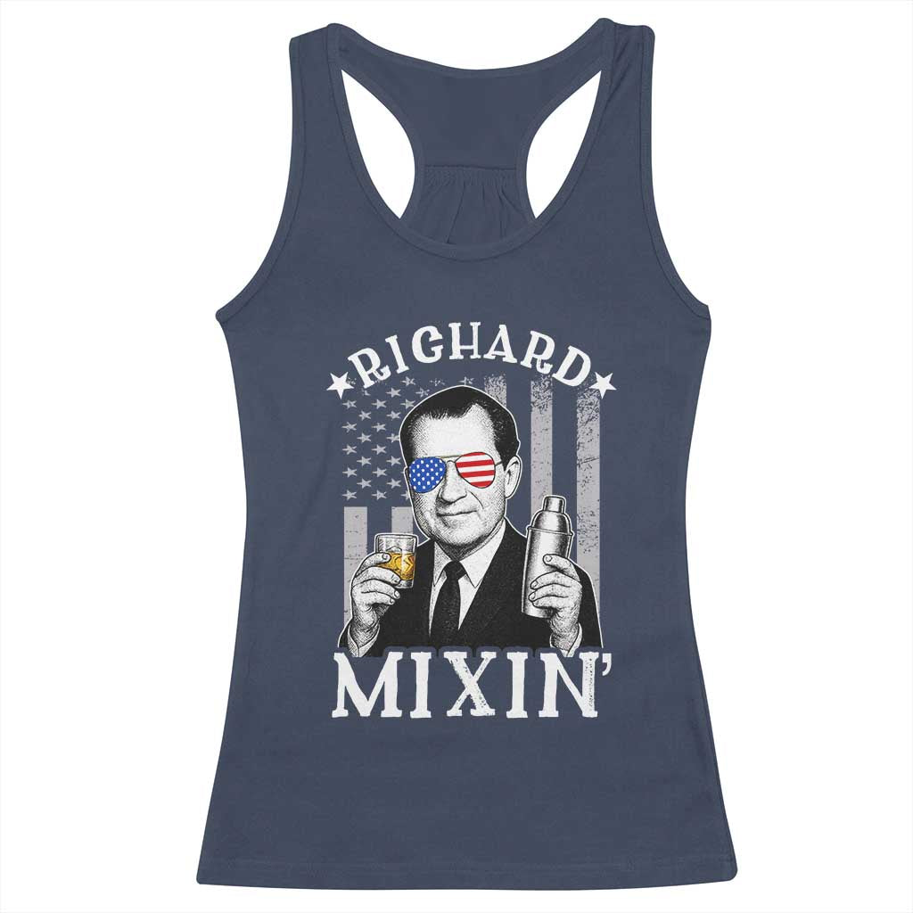 Funny 4th of July Racerback Tank Top Richard Mixin Patriotic Nixon Bartender American Flag - Wonder Print Shop
