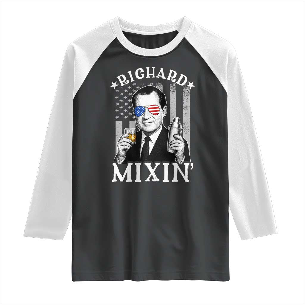 Funny 4th of July Raglan Shirt Richard Mixin Patriotic Nixon Bartender American Flag - Wonder Print Shop
