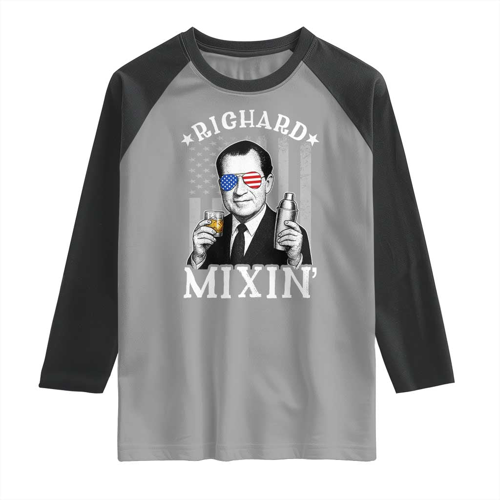 Funny 4th of July Raglan Shirt Richard Mixin Patriotic Nixon Bartender American Flag - Wonder Print Shop