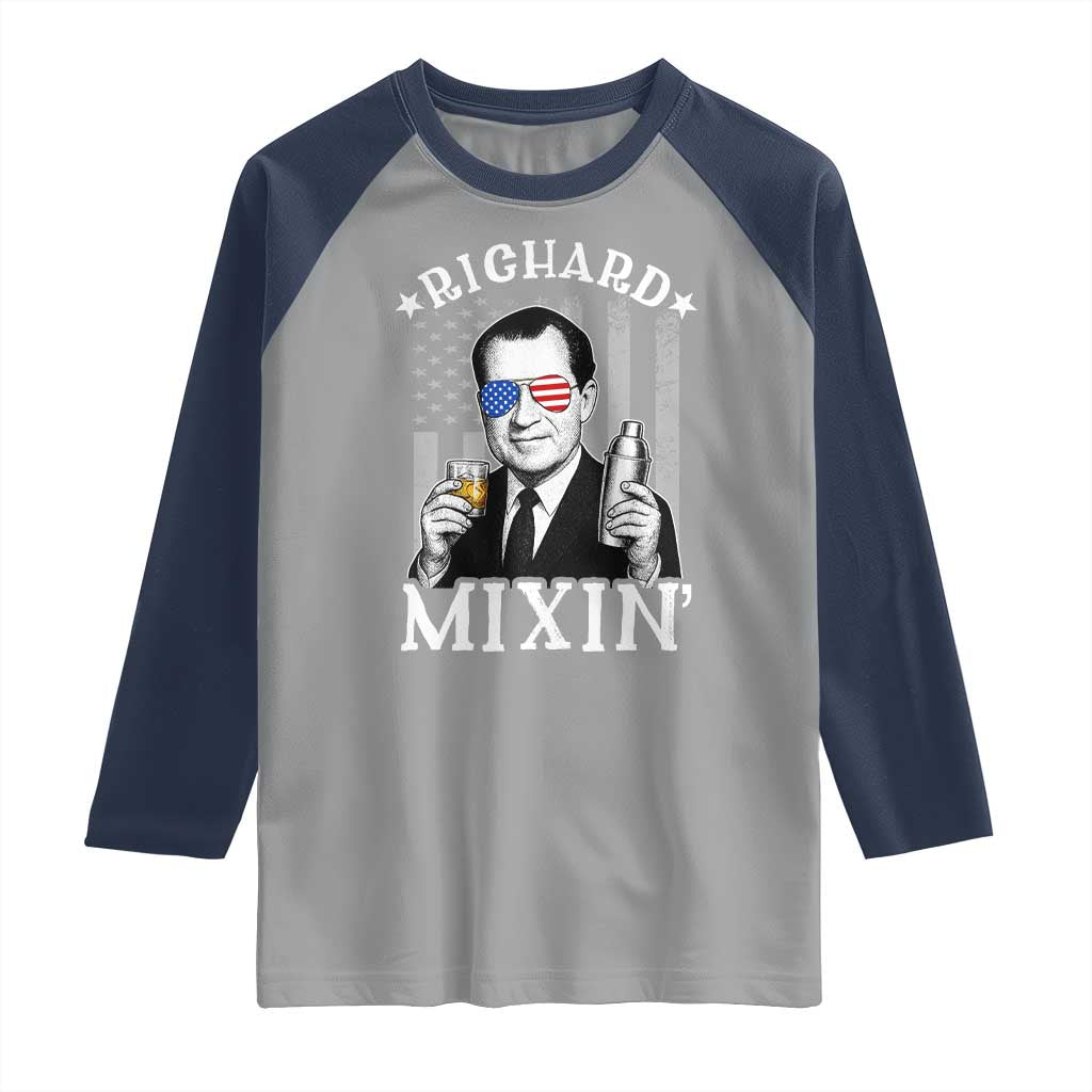 Funny 4th of July Raglan Shirt Richard Mixin Patriotic Nixon Bartender American Flag - Wonder Print Shop