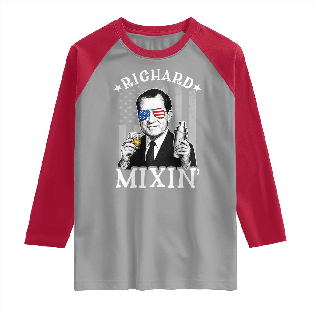 Funny 4th of July Raglan Shirt Richard Mixin Patriotic Nixon Bartender American Flag - Wonder Print Shop