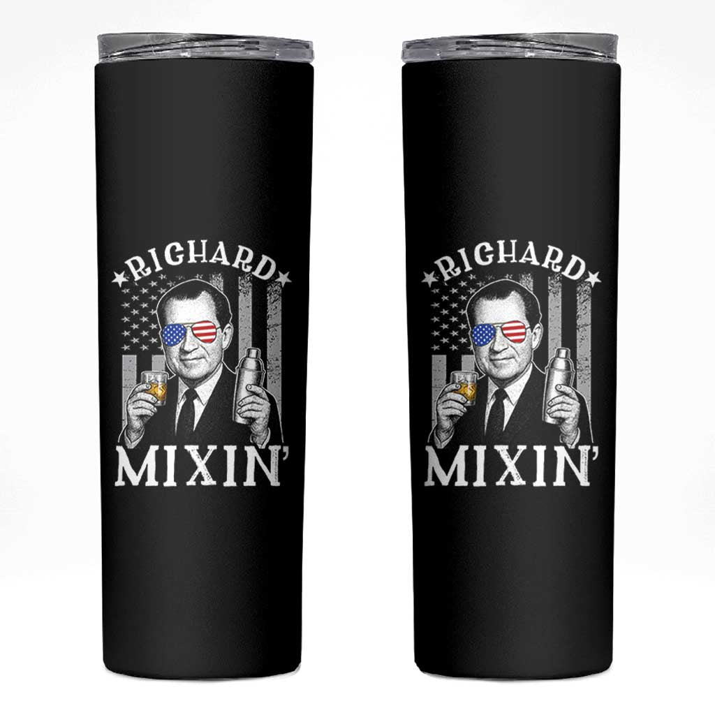 Funny 4th of July Skinny Tumbler Richard Mixin Patriotic Nixon Bartender American Flag - Wonder Print Shop