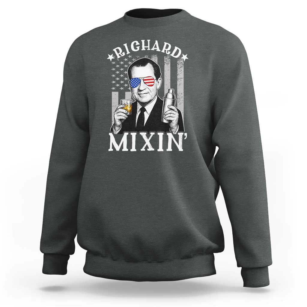 Funny 4th of July Sweatshirt Richard Mixin Patriotic Nixon Bartender American Flag - Wonder Print Shop
