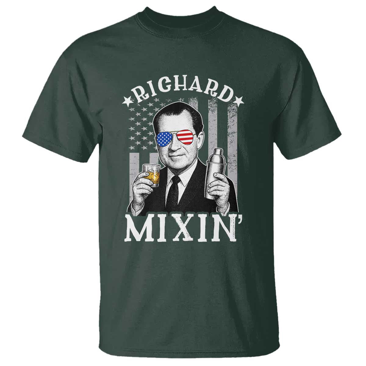 Funny 4th of July T Shirt Richard Mixin Patriotic Nixon Bartender American Flag - Wonder Print Shop
