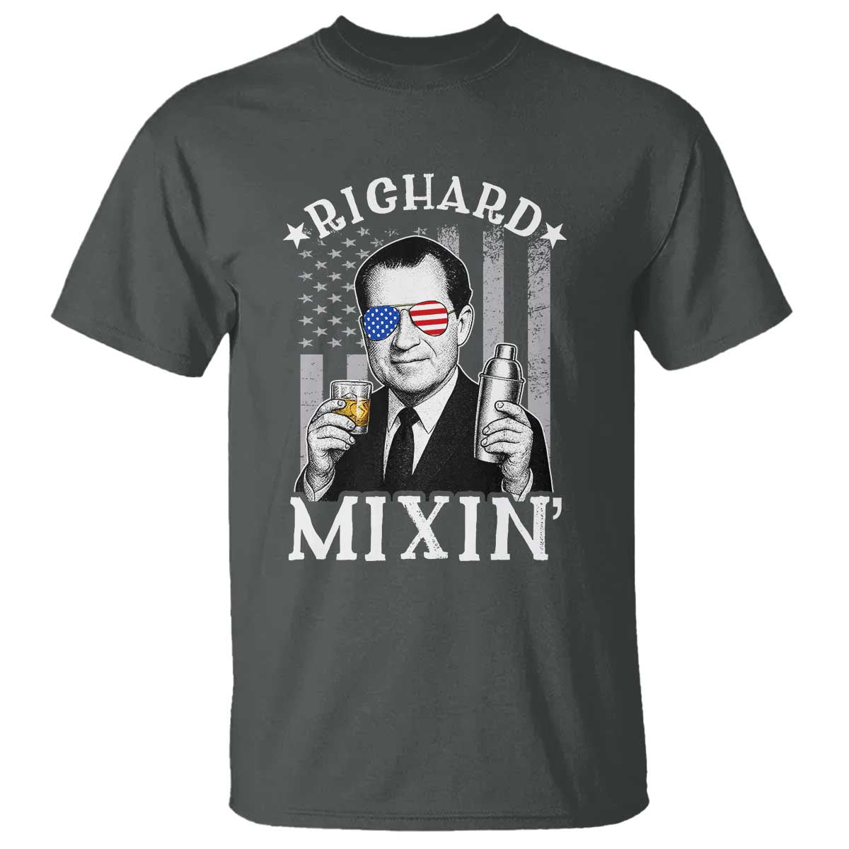 Funny 4th of July T Shirt Richard Mixin Patriotic Nixon Bartender American Flag - Wonder Print Shop