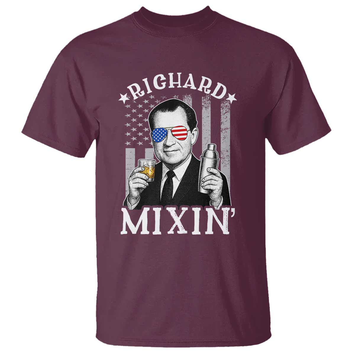 Funny 4th of July T Shirt Richard Mixin Patriotic Nixon Bartender American Flag - Wonder Print Shop