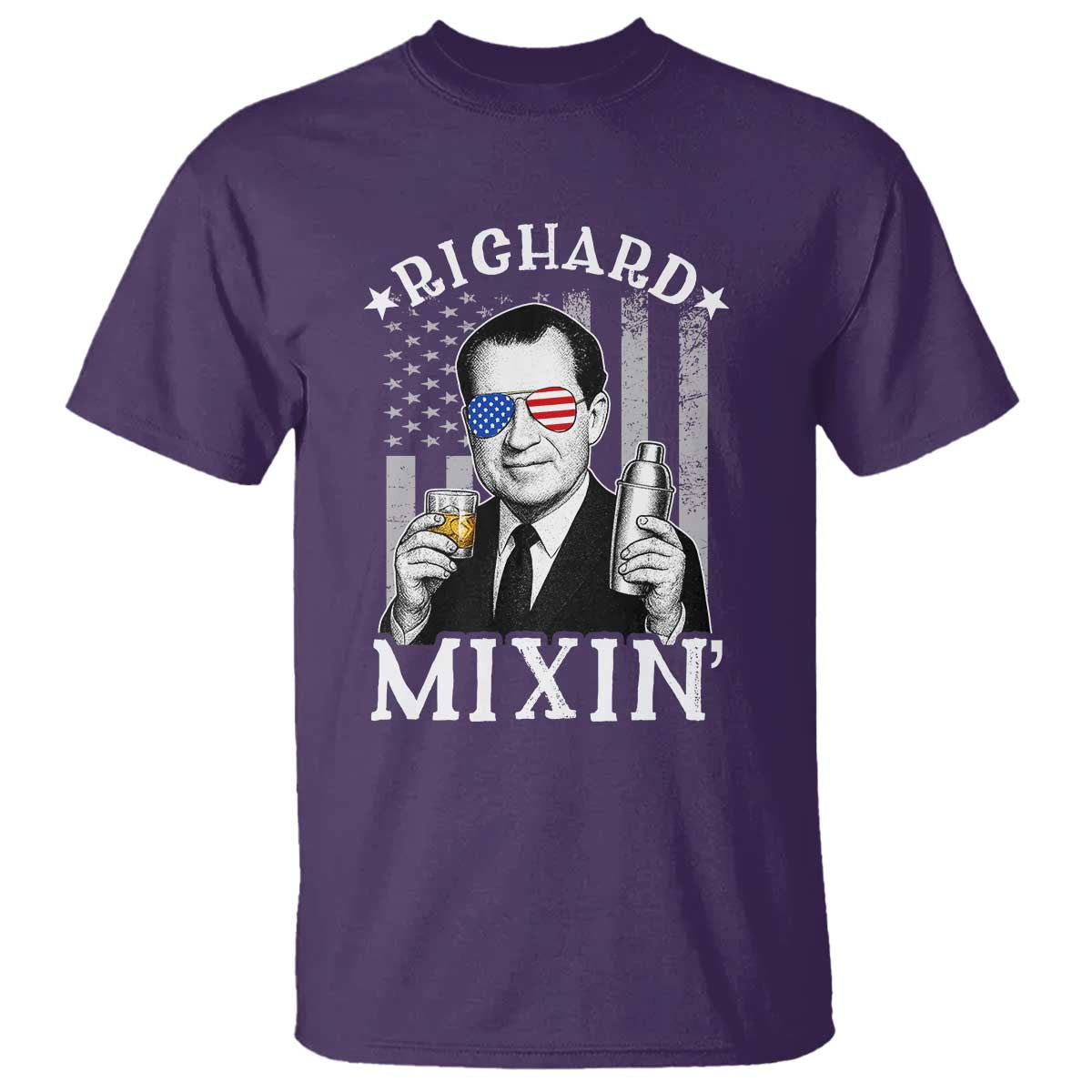Funny 4th of July T Shirt Richard Mixin Patriotic Nixon Bartender American Flag - Wonder Print Shop