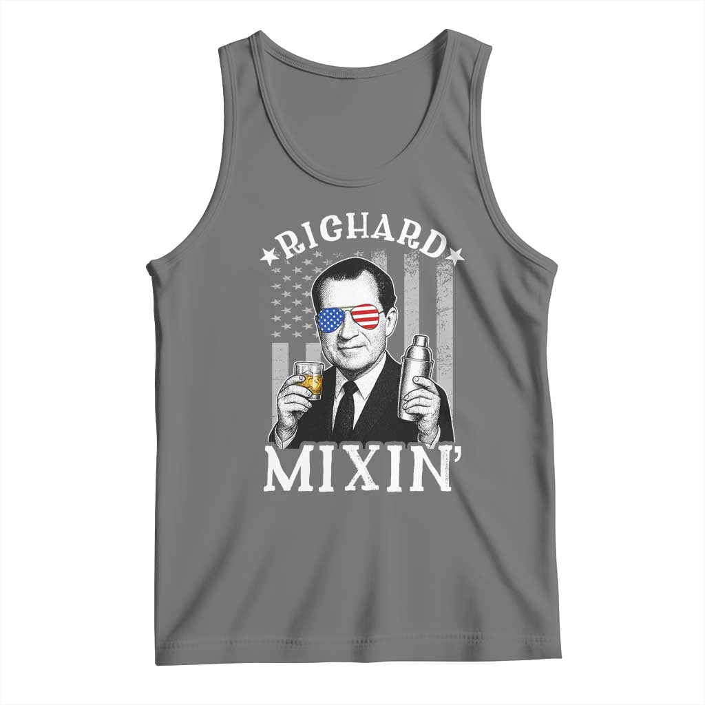 Funny 4th of July Tank Top Richard Mixin Patriotic Nixon Bartender American Flag - Wonder Print Shop