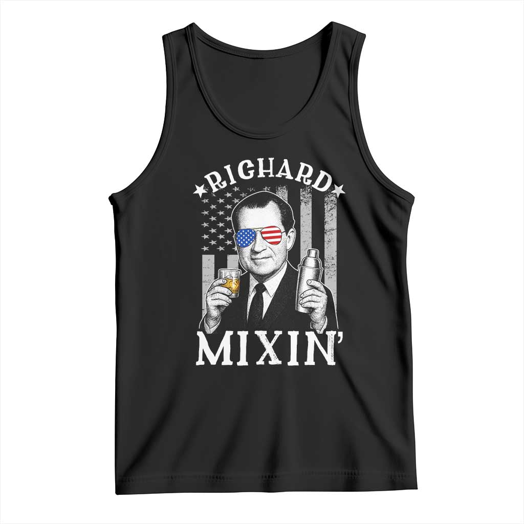 Funny 4th of July Tank Top Richard Mixin Patriotic Nixon Bartender American Flag - Wonder Print Shop