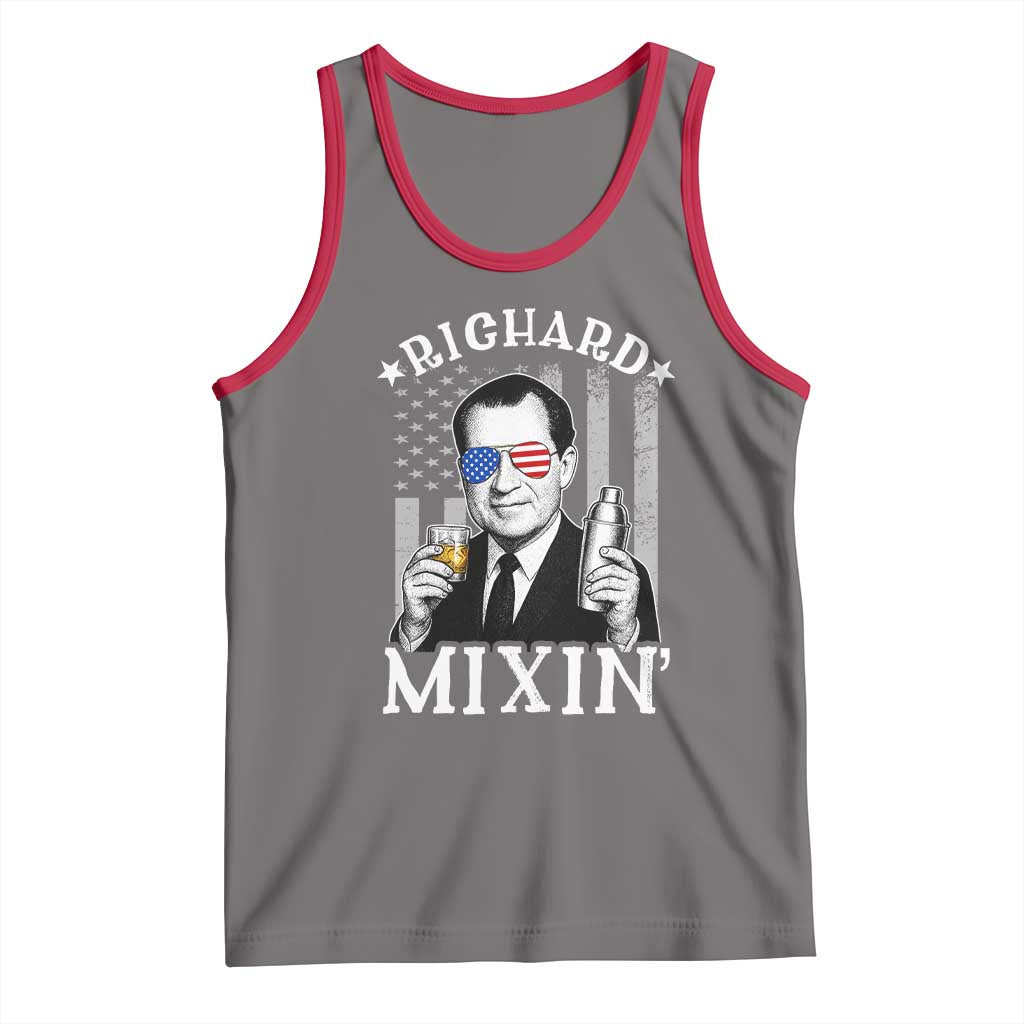 Funny 4th of July Tank Top Richard Mixin Patriotic Nixon Bartender American Flag - Wonder Print Shop