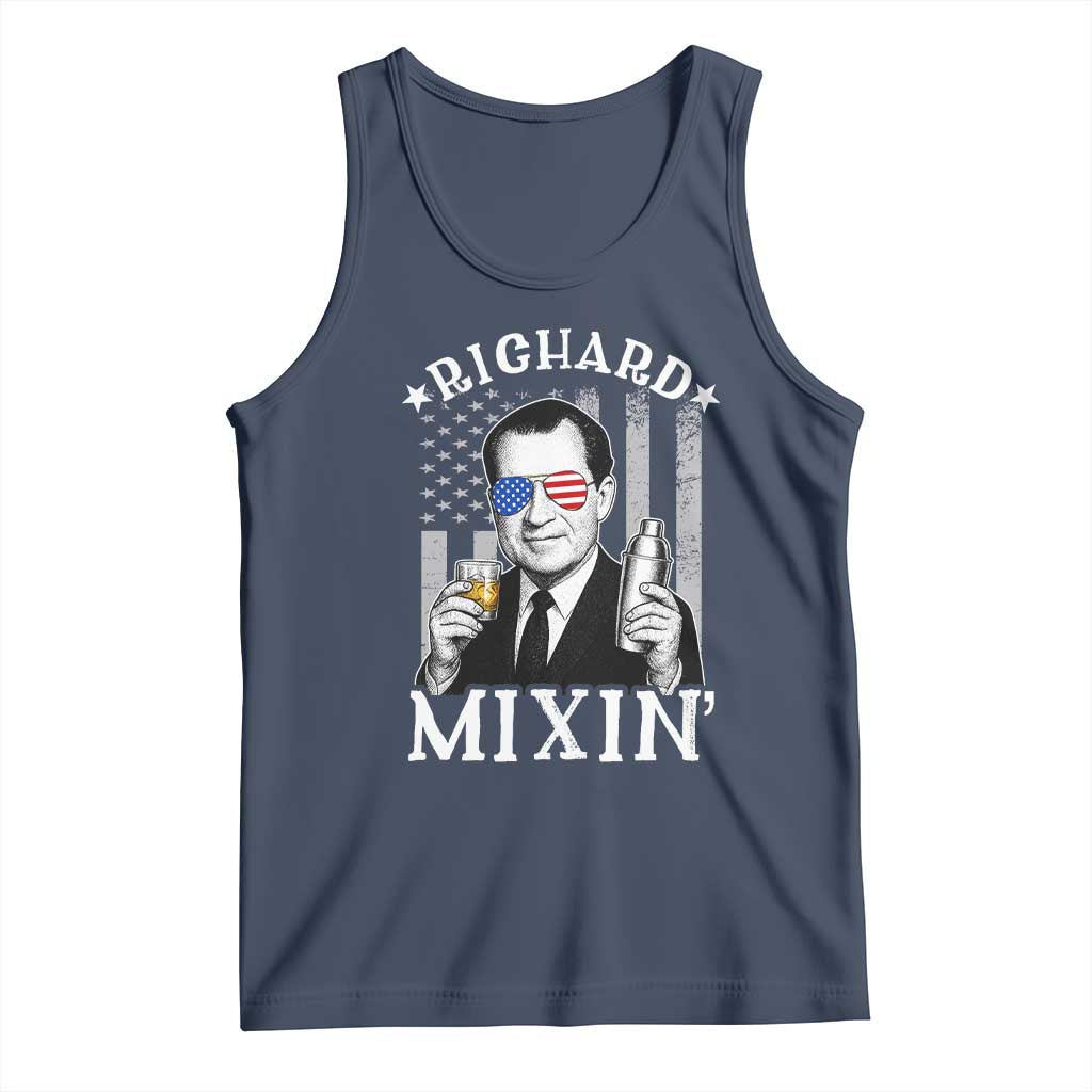 Funny 4th of July Tank Top Richard Mixin Patriotic Nixon Bartender American Flag - Wonder Print Shop