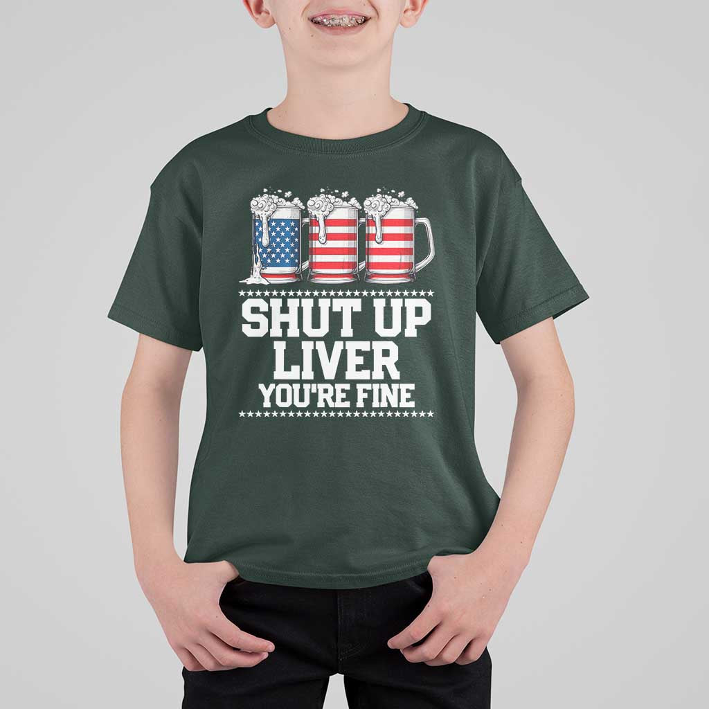Beer American Flag 4th of July T Shirt For Kid Merica Drinking USA Shut Up Liver You Are Fine - Wonder Print Shop