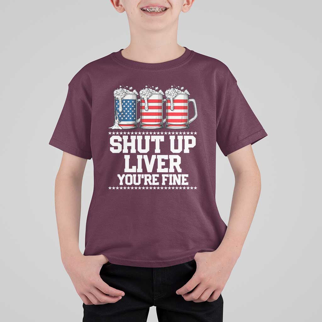 Beer American Flag 4th of July T Shirt For Kid Merica Drinking USA Shut Up Liver You Are Fine - Wonder Print Shop