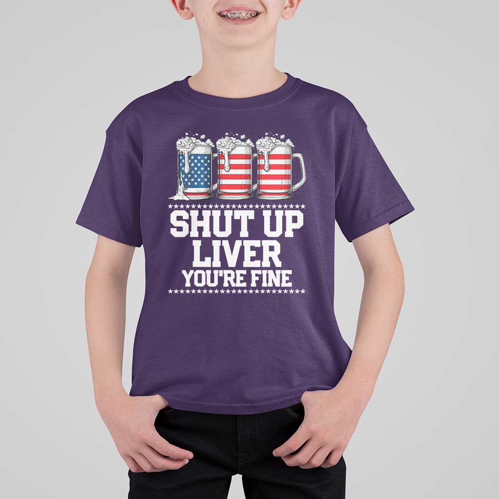 Beer American Flag 4th of July T Shirt For Kid Merica Drinking USA Shut Up Liver You Are Fine - Wonder Print Shop