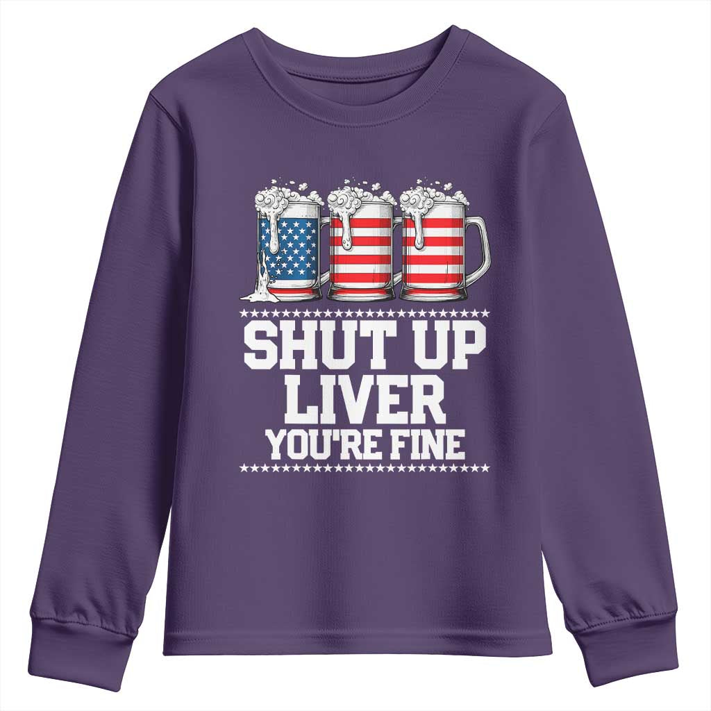 Beer American Flag 4th of July Youth Sweatshirt Merica Drinking USA Shut Up Liver You Are Fine - Wonder Print Shop