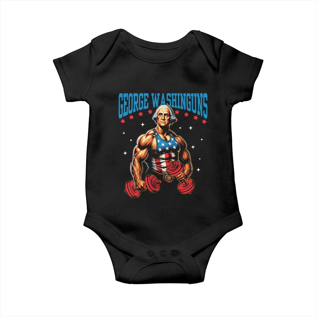 Funny George Washington Gym Baby Onesie Muscular Flex Workout 4th of July - Wonder Print Shop