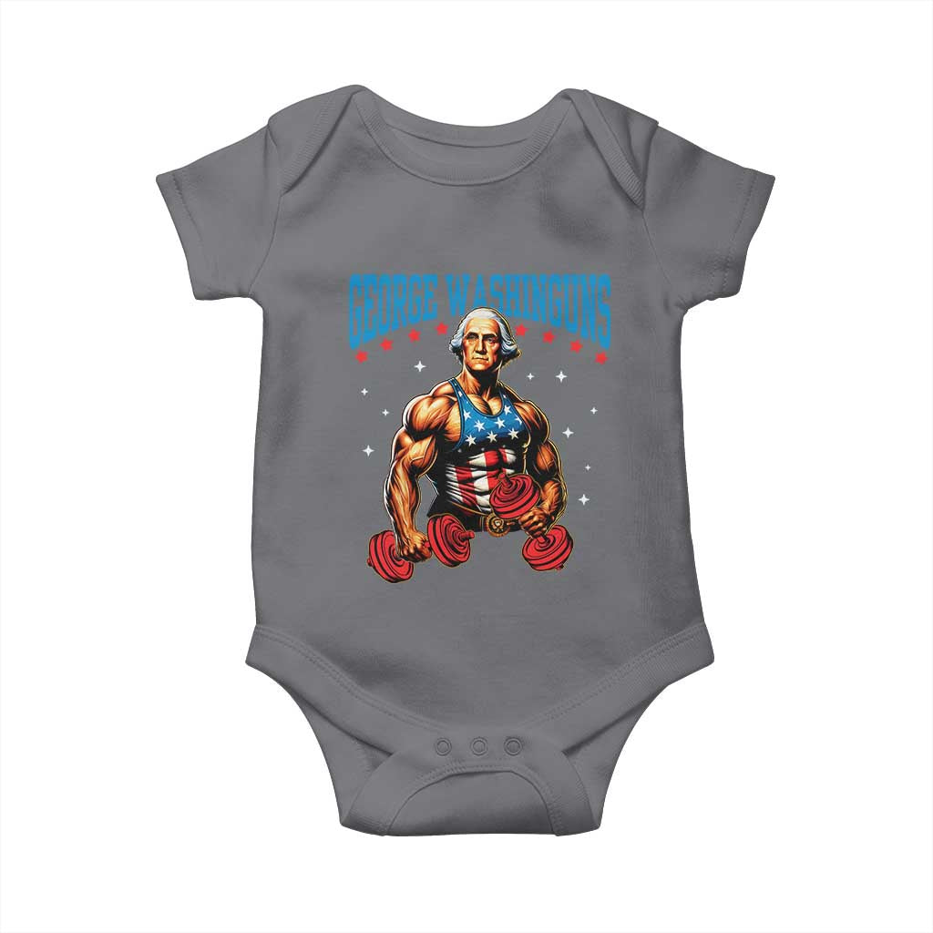 Funny George Washington Gym Baby Onesie Muscular Flex Workout 4th of July - Wonder Print Shop