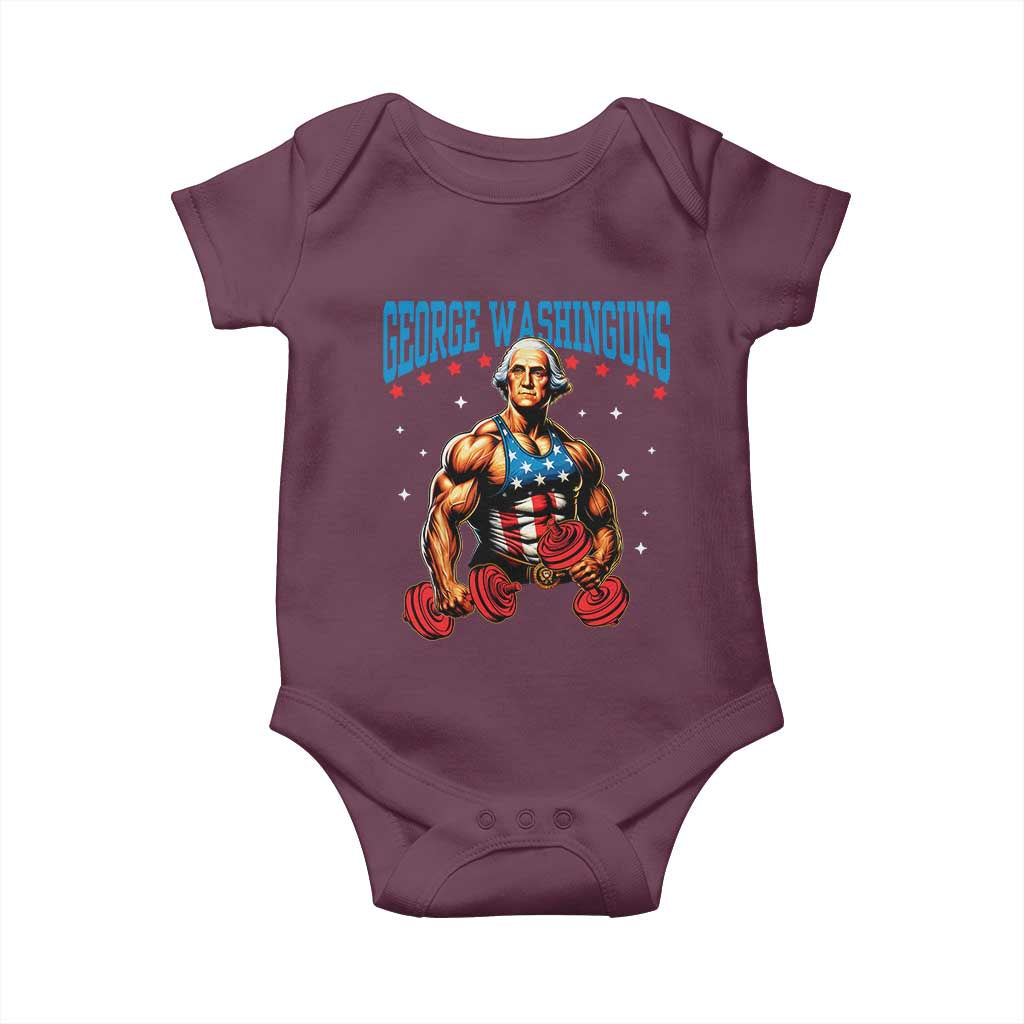 Funny George Washington Gym Baby Onesie Muscular Flex Workout 4th of July - Wonder Print Shop