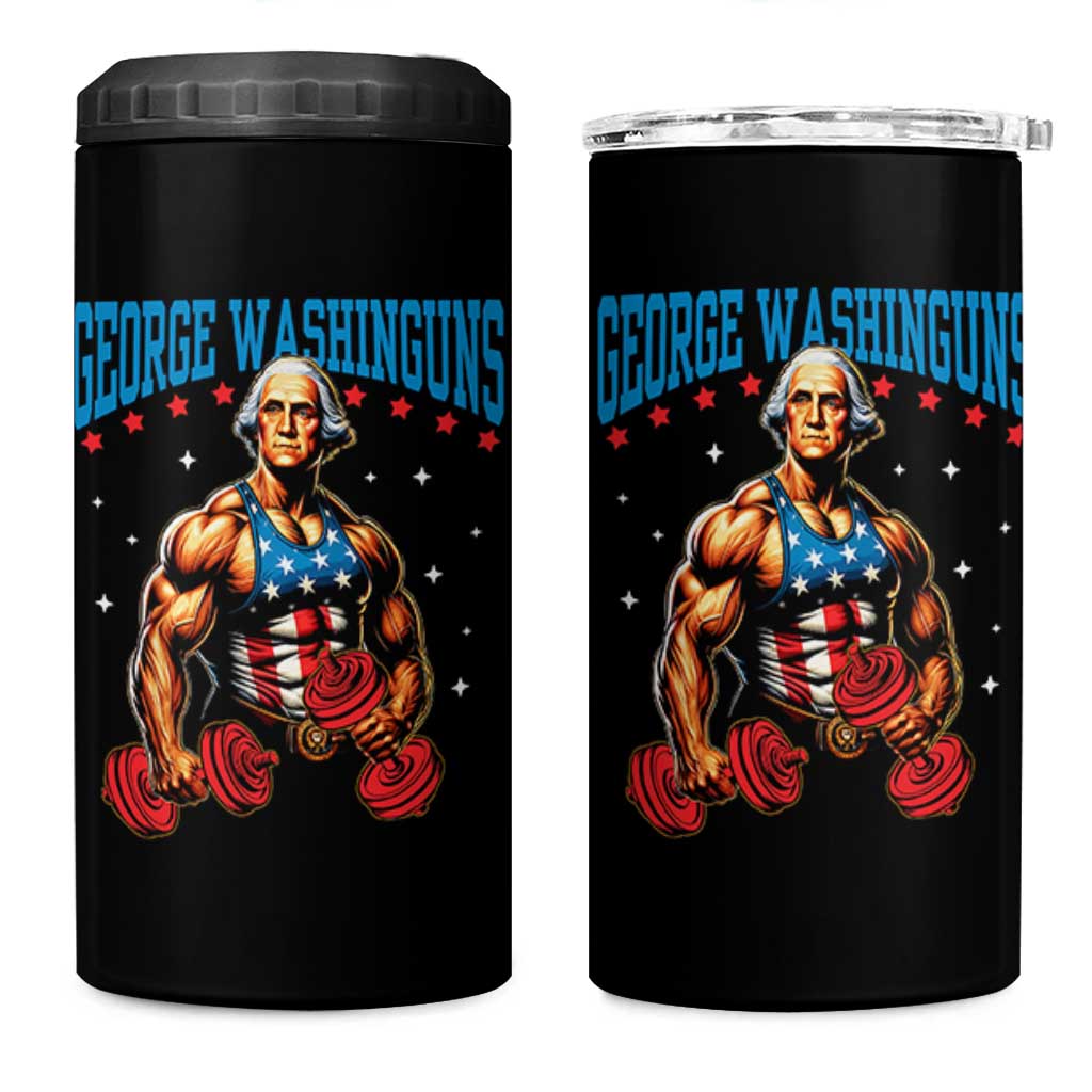 Funny George Washington Gym 4 in 1 Can Cooler Tumbler Muscular Flex Workout 4th of July - Wonder Print Shop