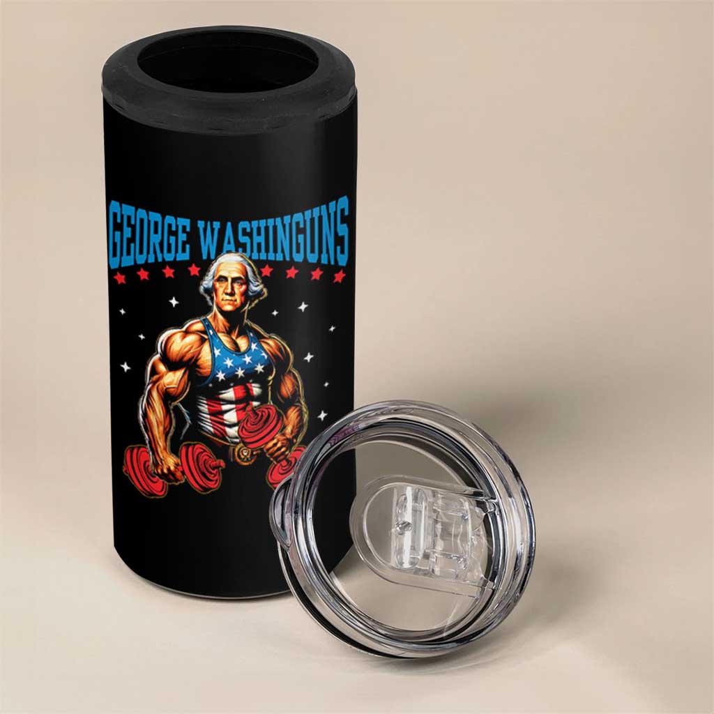 Funny George Washington Gym 4 in 1 Can Cooler Tumbler Muscular Flex Workout 4th of July - Wonder Print Shop