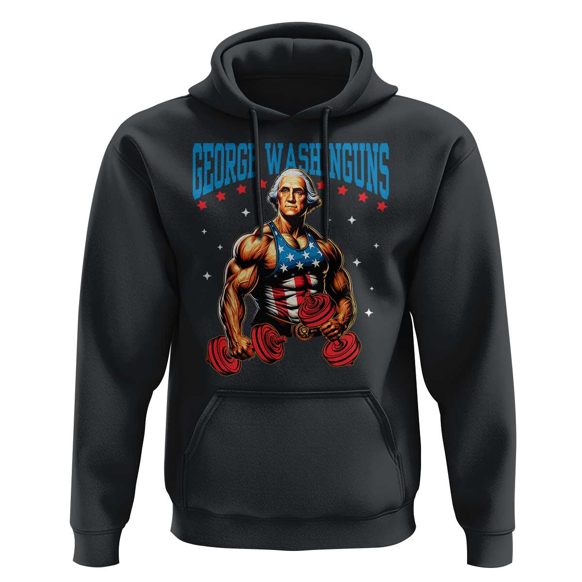Funny George Washington Gym Hoodie Muscular Flex Workout 4th of July - Wonder Print Shop