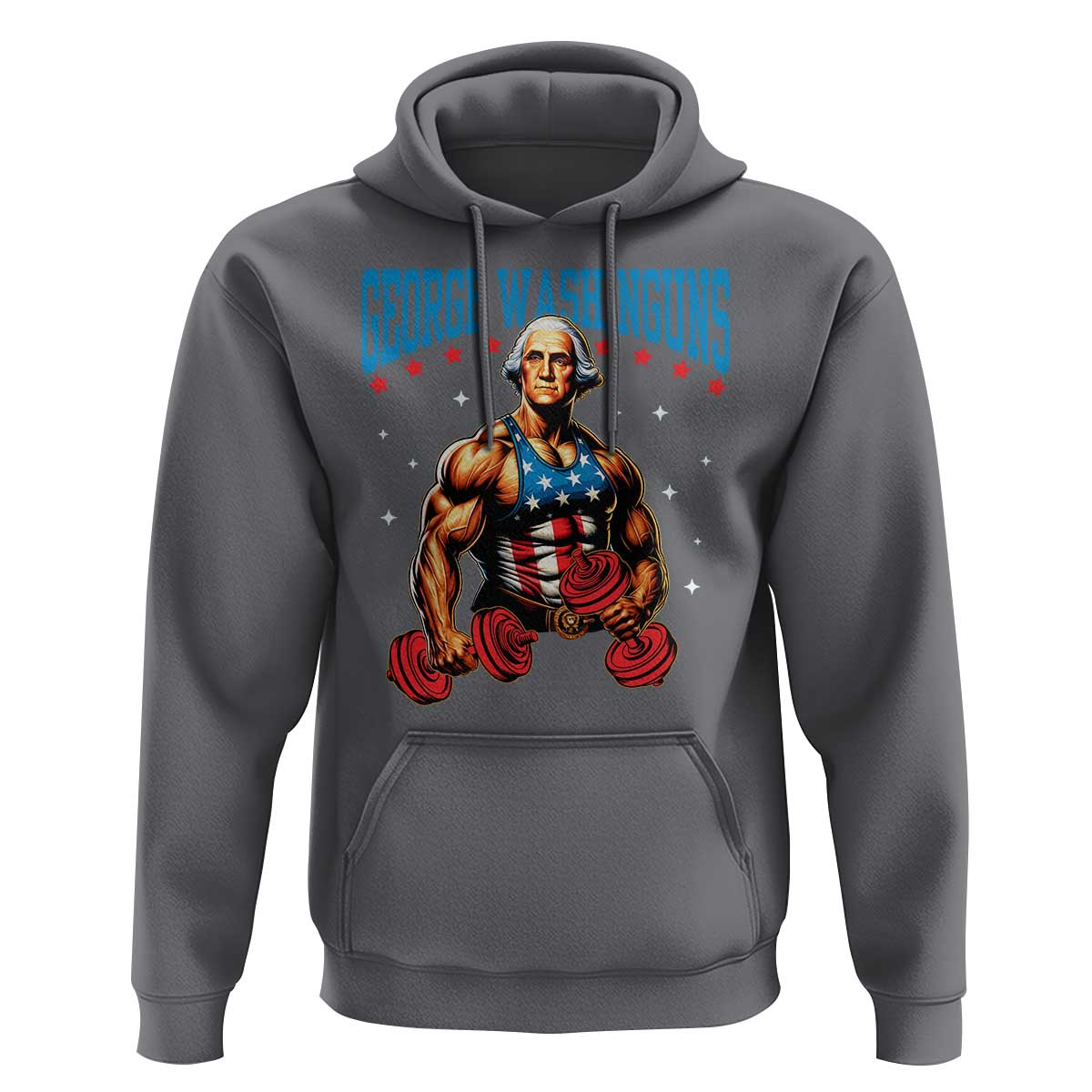 Funny George Washington Gym Hoodie Muscular Flex Workout 4th of July - Wonder Print Shop