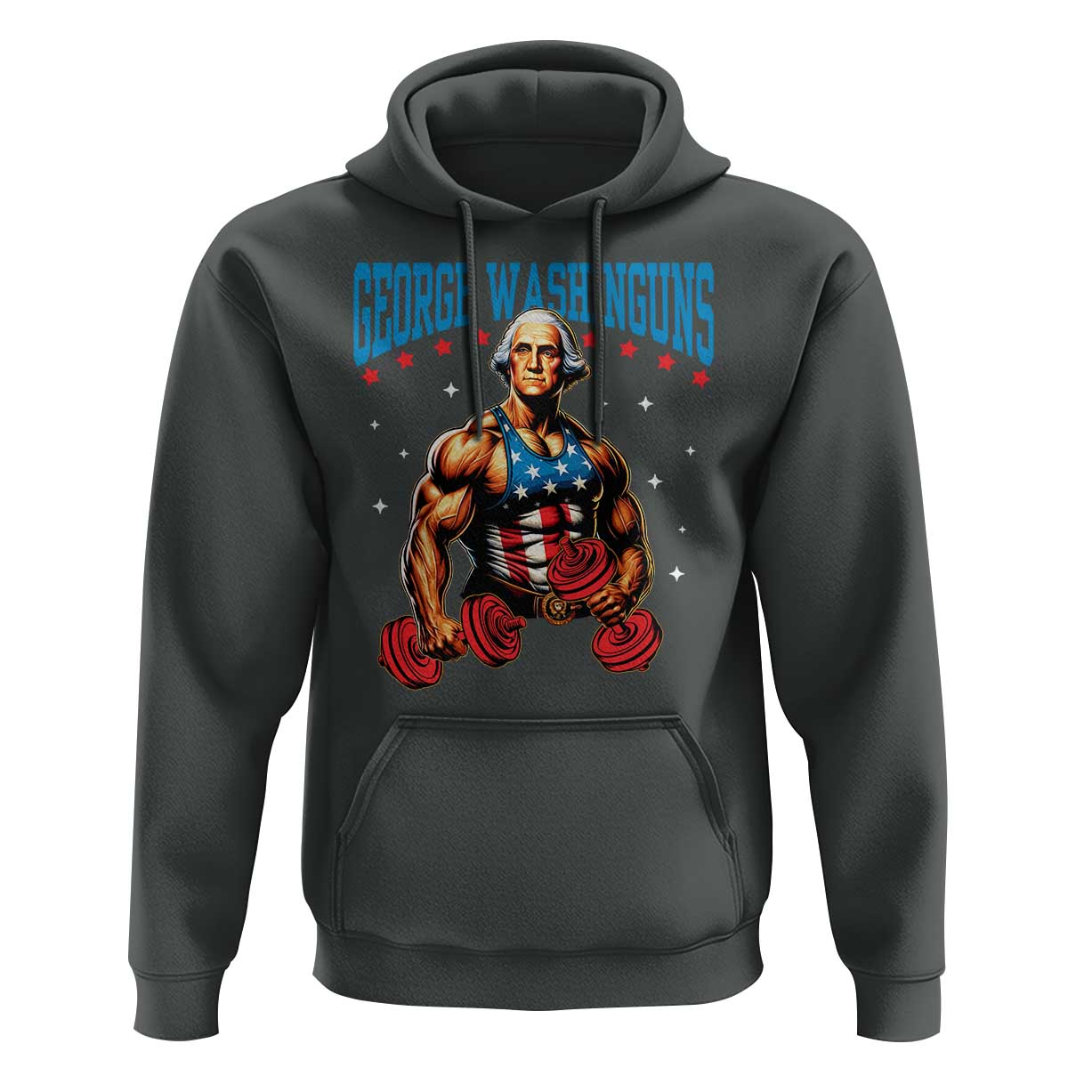 Funny George Washington Gym Hoodie Muscular Flex Workout 4th of July - Wonder Print Shop