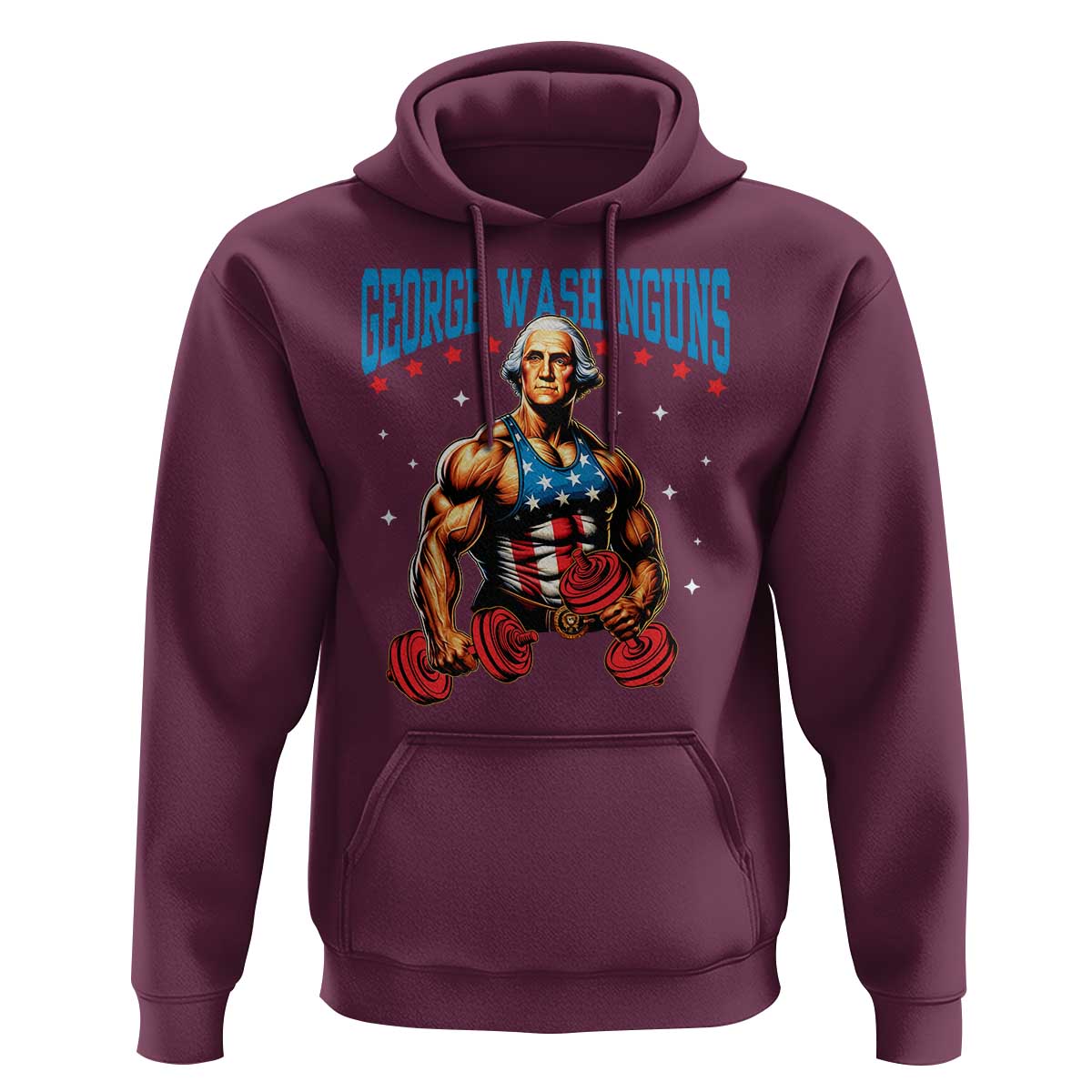 Funny George Washington Gym Hoodie Muscular Flex Workout 4th of July - Wonder Print Shop