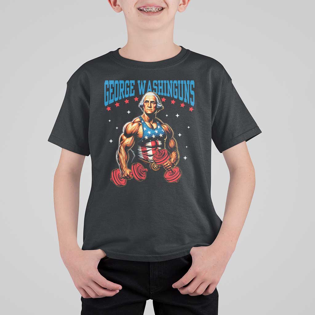 Funny George Washington Gym T Shirt For Kid Muscular Flex Workout 4th of July - Wonder Print Shop