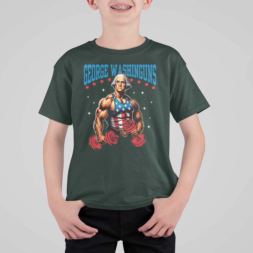 Funny George Washington Gym T Shirt For Kid Muscular Flex Workout 4th of July - Wonder Print Shop