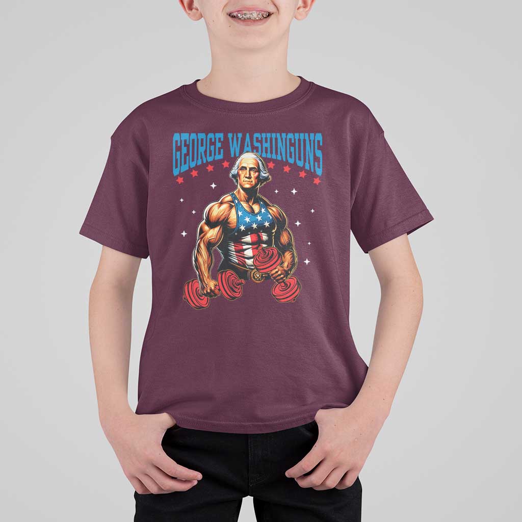 Funny George Washington Gym T Shirt For Kid Muscular Flex Workout 4th of July - Wonder Print Shop