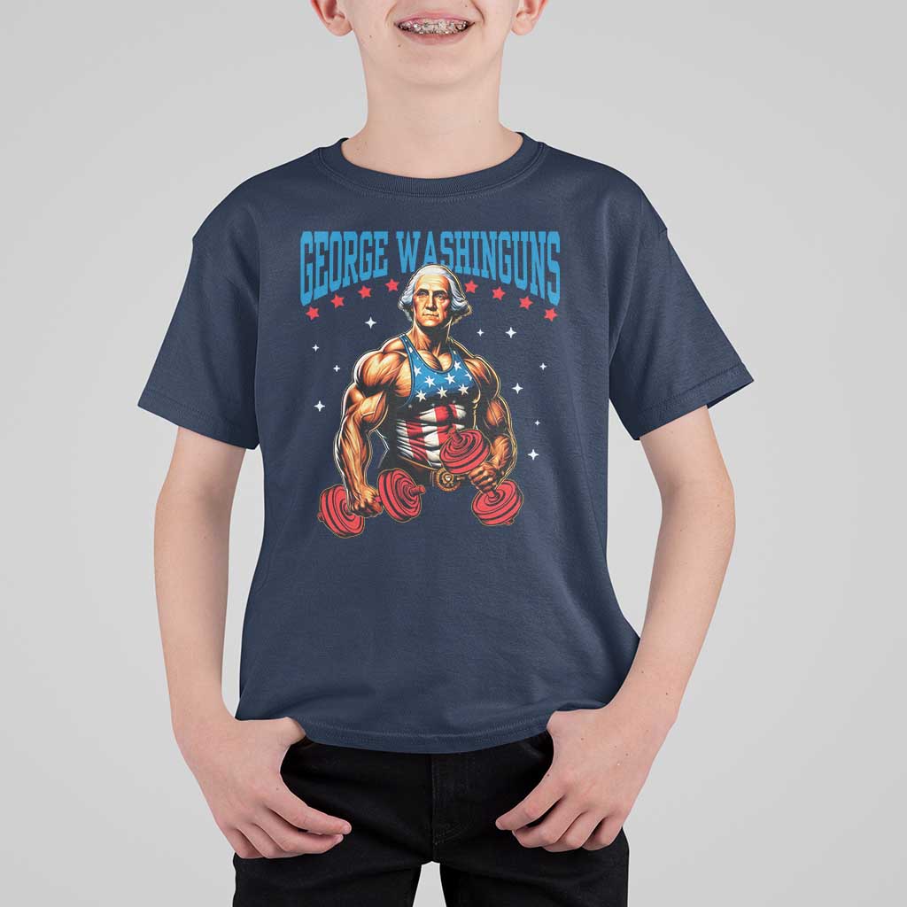 Funny George Washington Gym T Shirt For Kid Muscular Flex Workout 4th of July - Wonder Print Shop