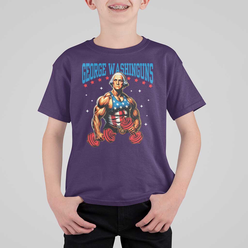 Funny George Washington Gym T Shirt For Kid Muscular Flex Workout 4th of July - Wonder Print Shop