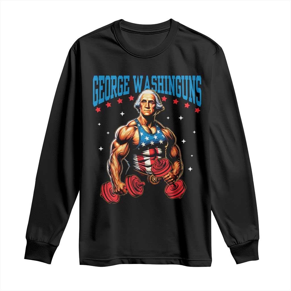 Funny George Washington Gym Long Sleeve Shirt Muscular Flex Workout 4th of July - Wonder Print Shop