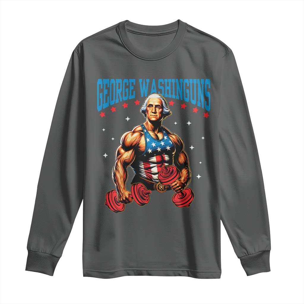 Funny George Washington Gym Long Sleeve Shirt Muscular Flex Workout 4th of July - Wonder Print Shop