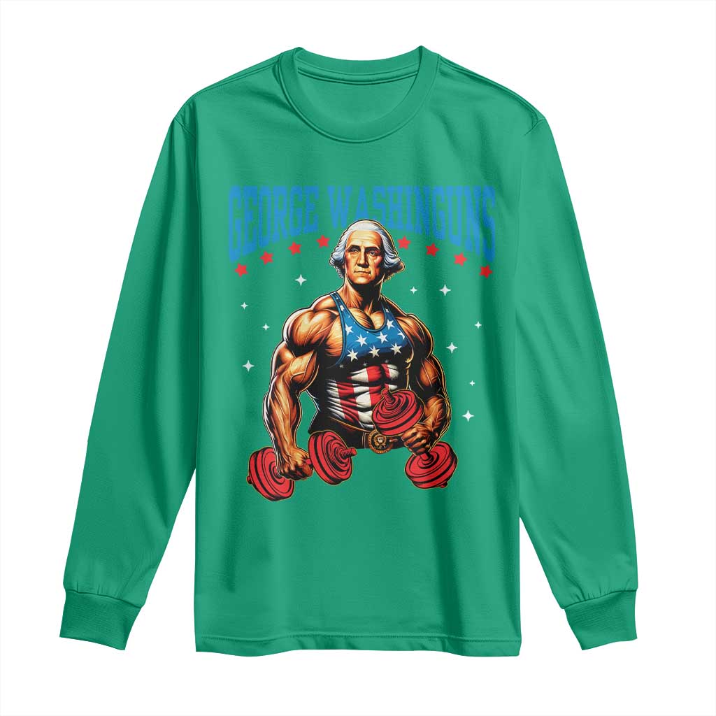 Funny George Washington Gym Long Sleeve Shirt Muscular Flex Workout 4th of July - Wonder Print Shop