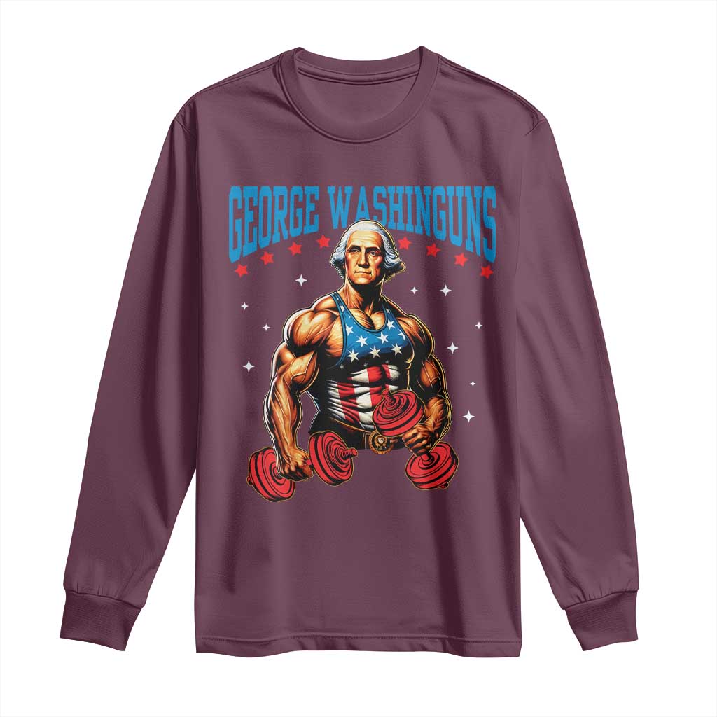 Funny George Washington Gym Long Sleeve Shirt Muscular Flex Workout 4th of July - Wonder Print Shop