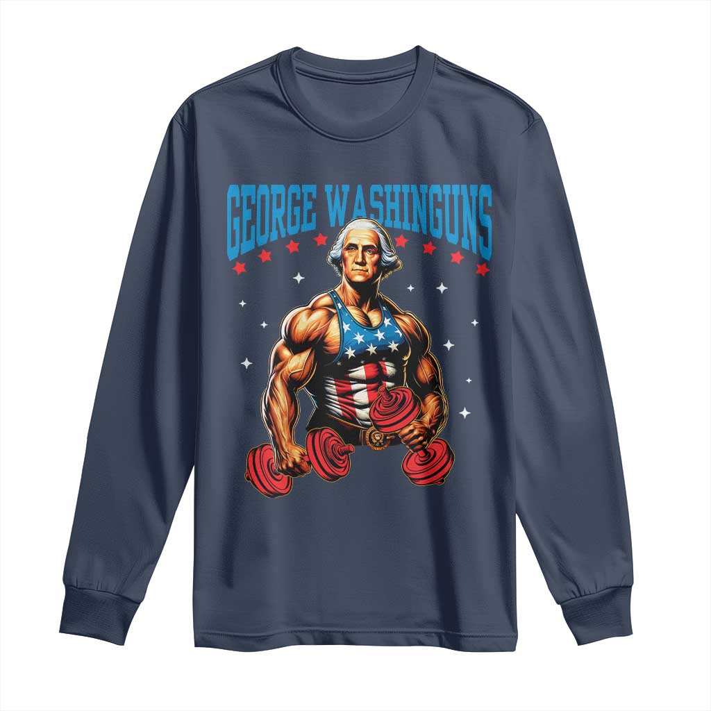 Funny George Washington Gym Long Sleeve Shirt Muscular Flex Workout 4th of July - Wonder Print Shop
