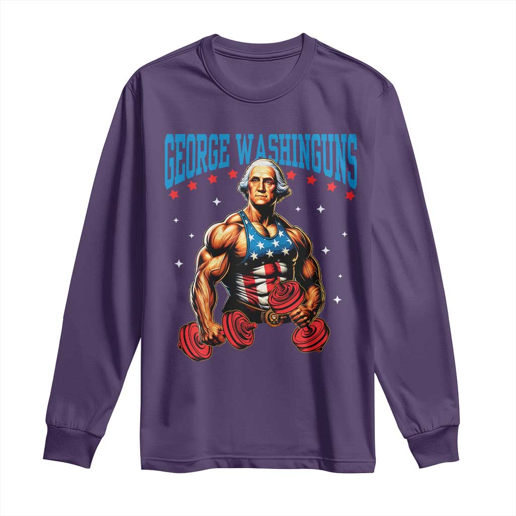 Funny George Washington Gym Long Sleeve Shirt Muscular Flex Workout 4th of July - Wonder Print Shop