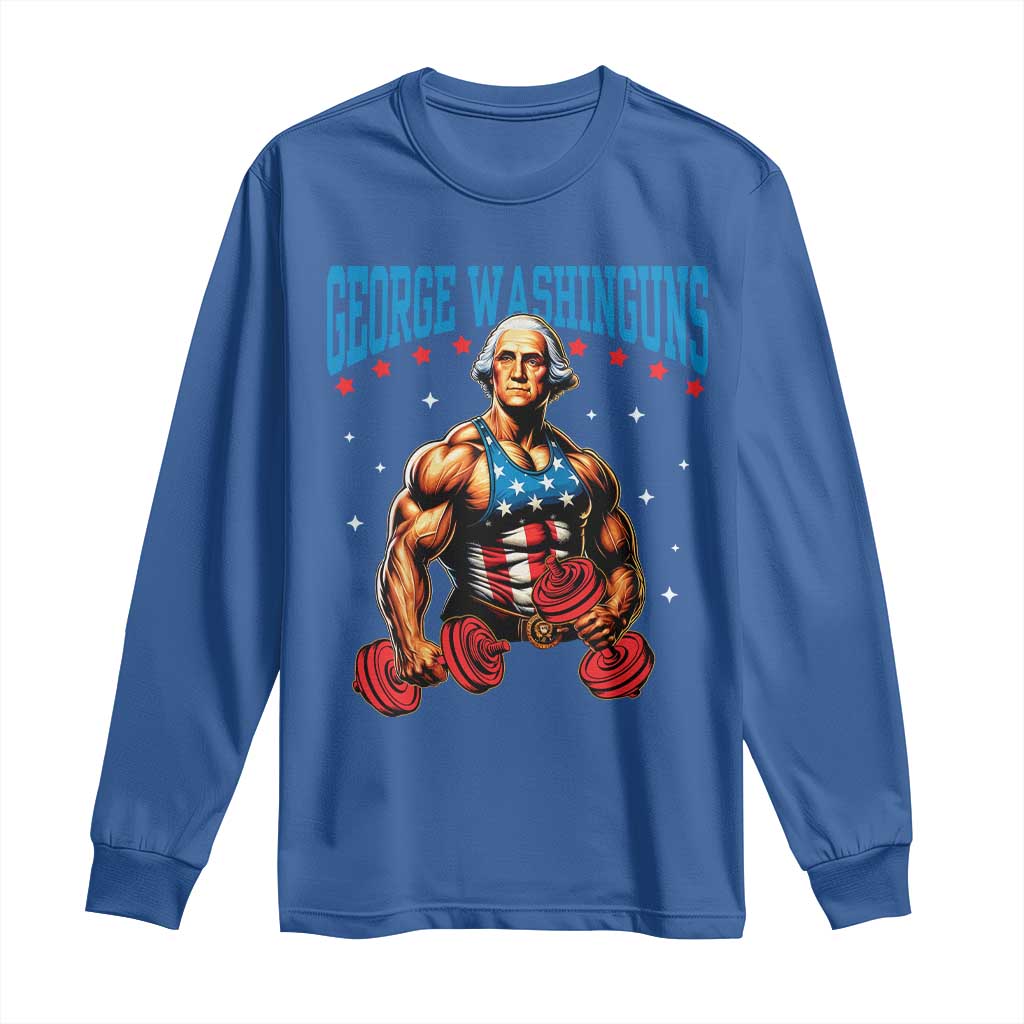 Funny George Washington Gym Long Sleeve Shirt Muscular Flex Workout 4th of July - Wonder Print Shop