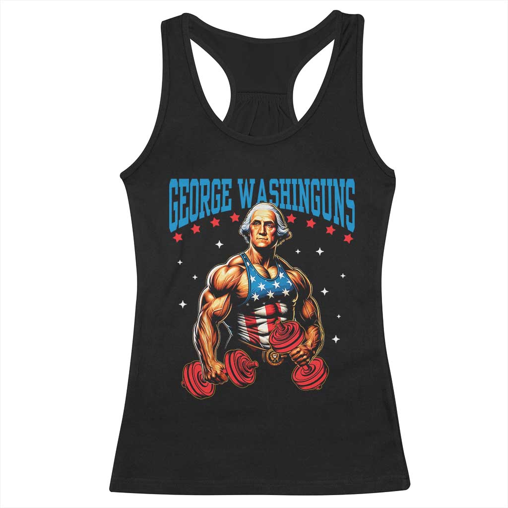 Funny George Washington Gym Racerback Tank Top Muscular Flex Workout 4th of July - Wonder Print Shop