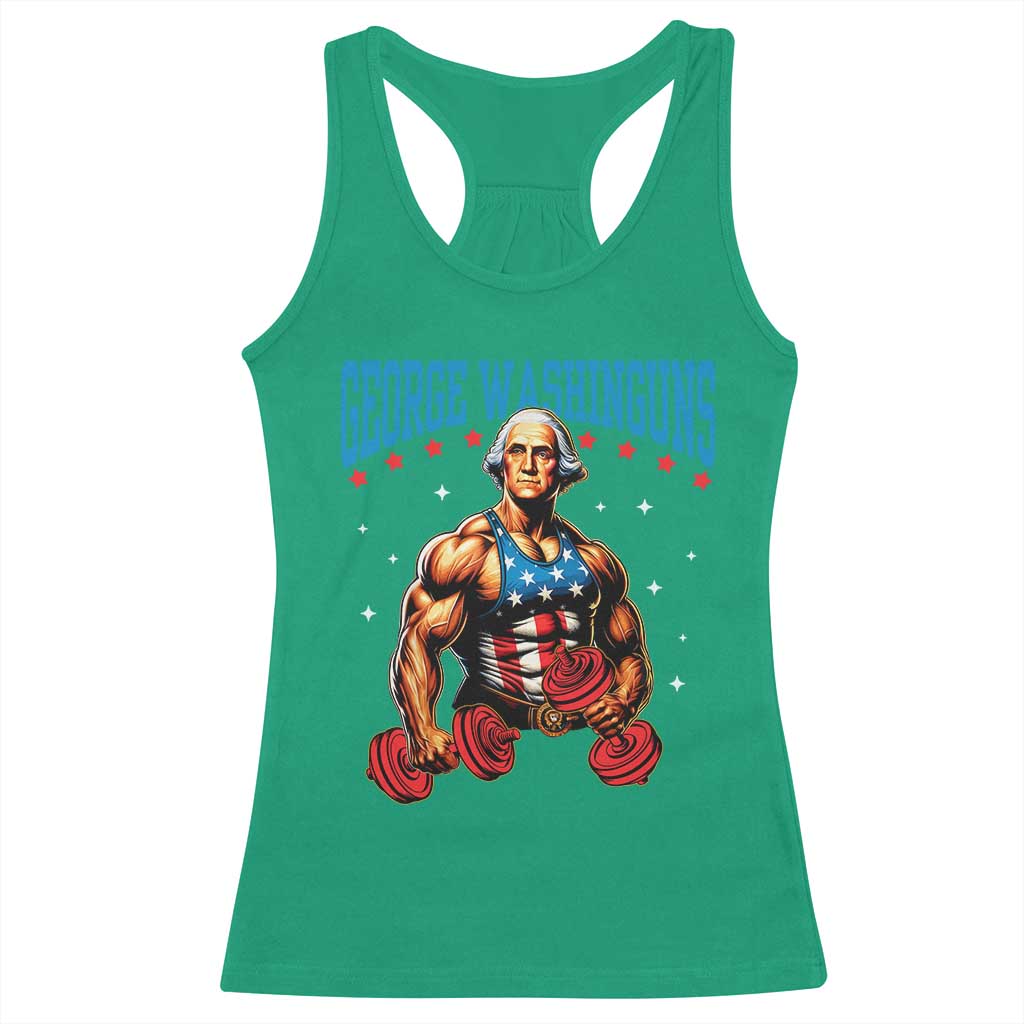 Funny George Washington Gym Racerback Tank Top Muscular Flex Workout 4th of July - Wonder Print Shop