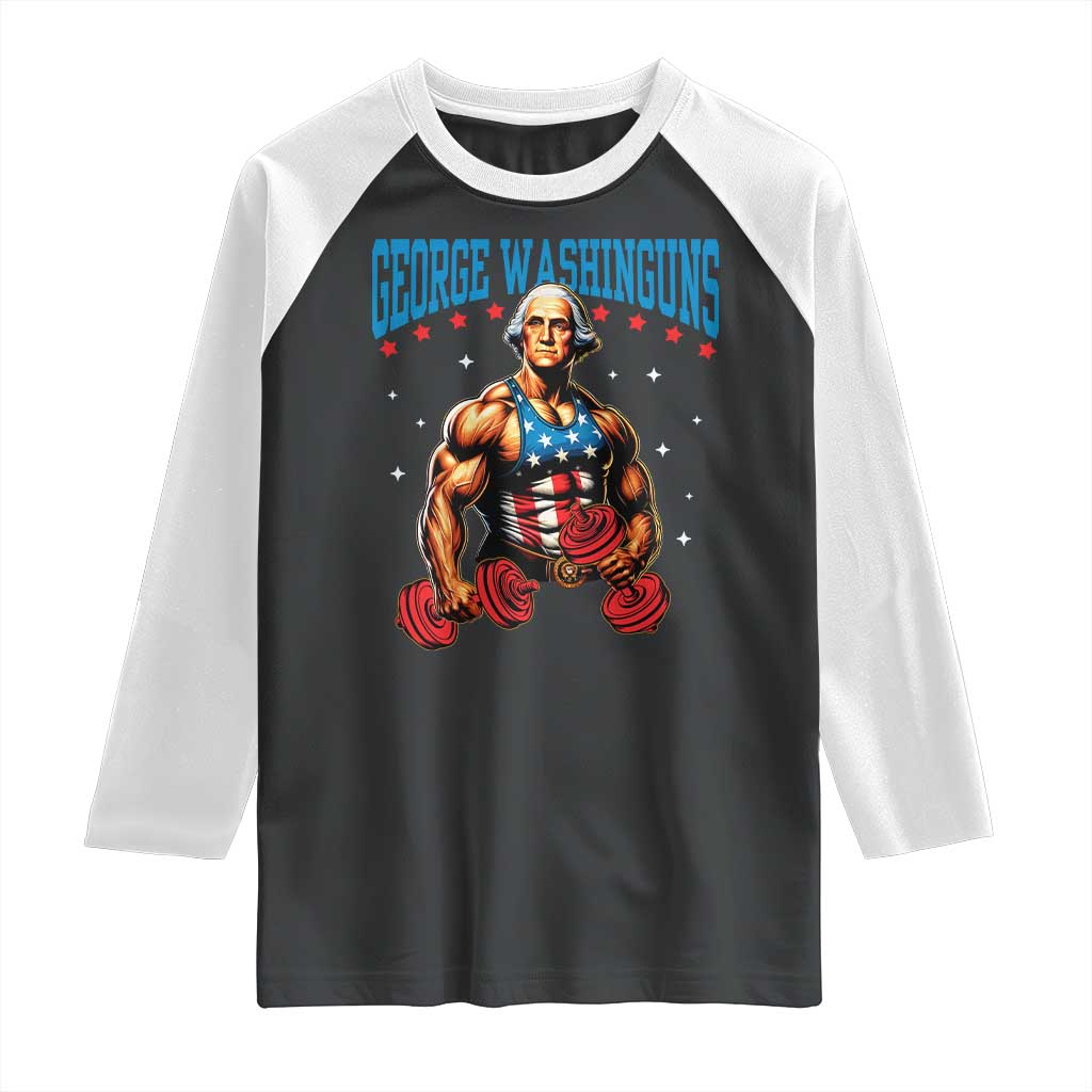 Funny George Washington Gym Raglan Shirt Muscular Flex Workout 4th of July - Wonder Print Shop