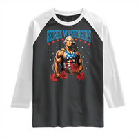 Funny George Washington Gym Raglan Shirt Muscular Flex Workout 4th of July - Wonder Print Shop