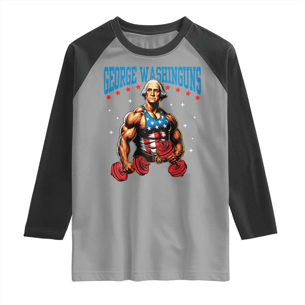 Funny George Washington Gym Raglan Shirt Muscular Flex Workout 4th of July - Wonder Print Shop